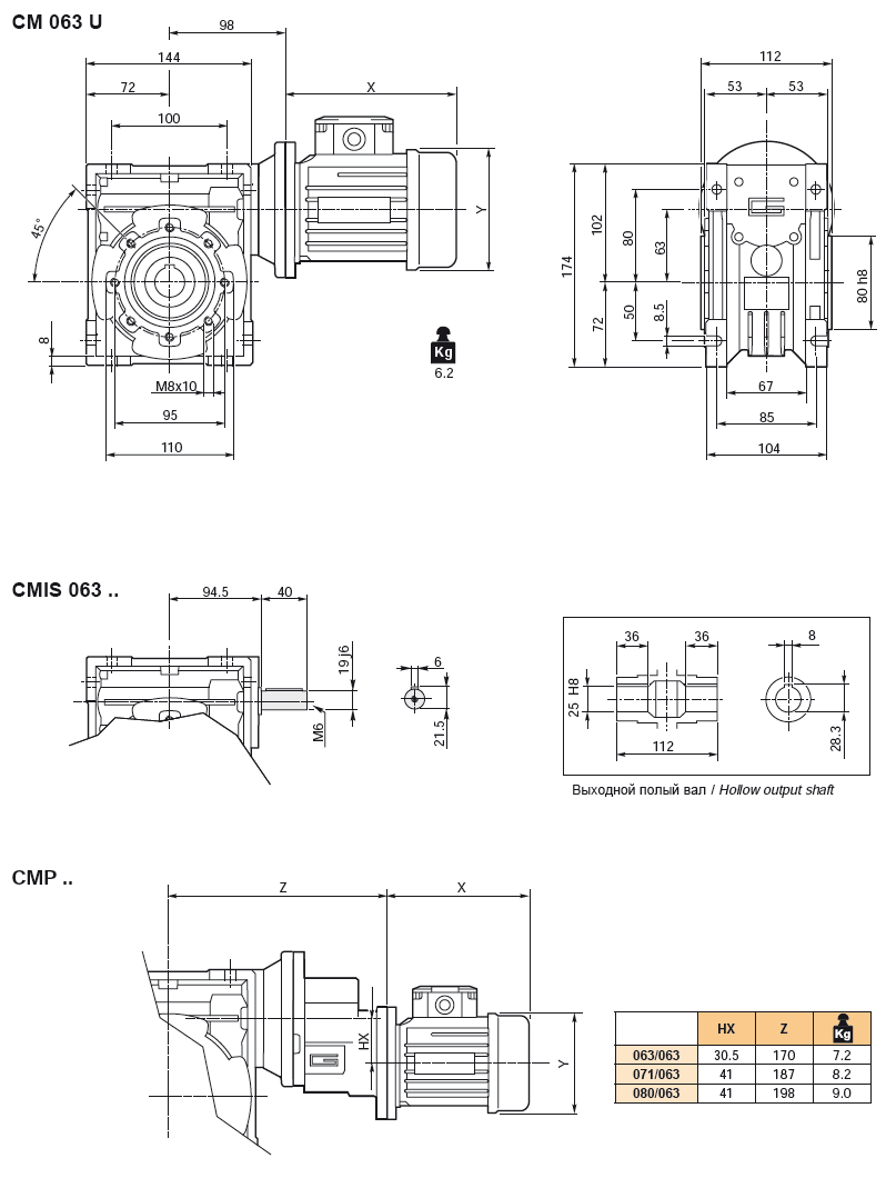 Одноступенчатый мотор-редуктор CM063 серии TRANSTECNO