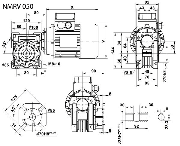 Габаритные и присоединительные размеры NMRV 050